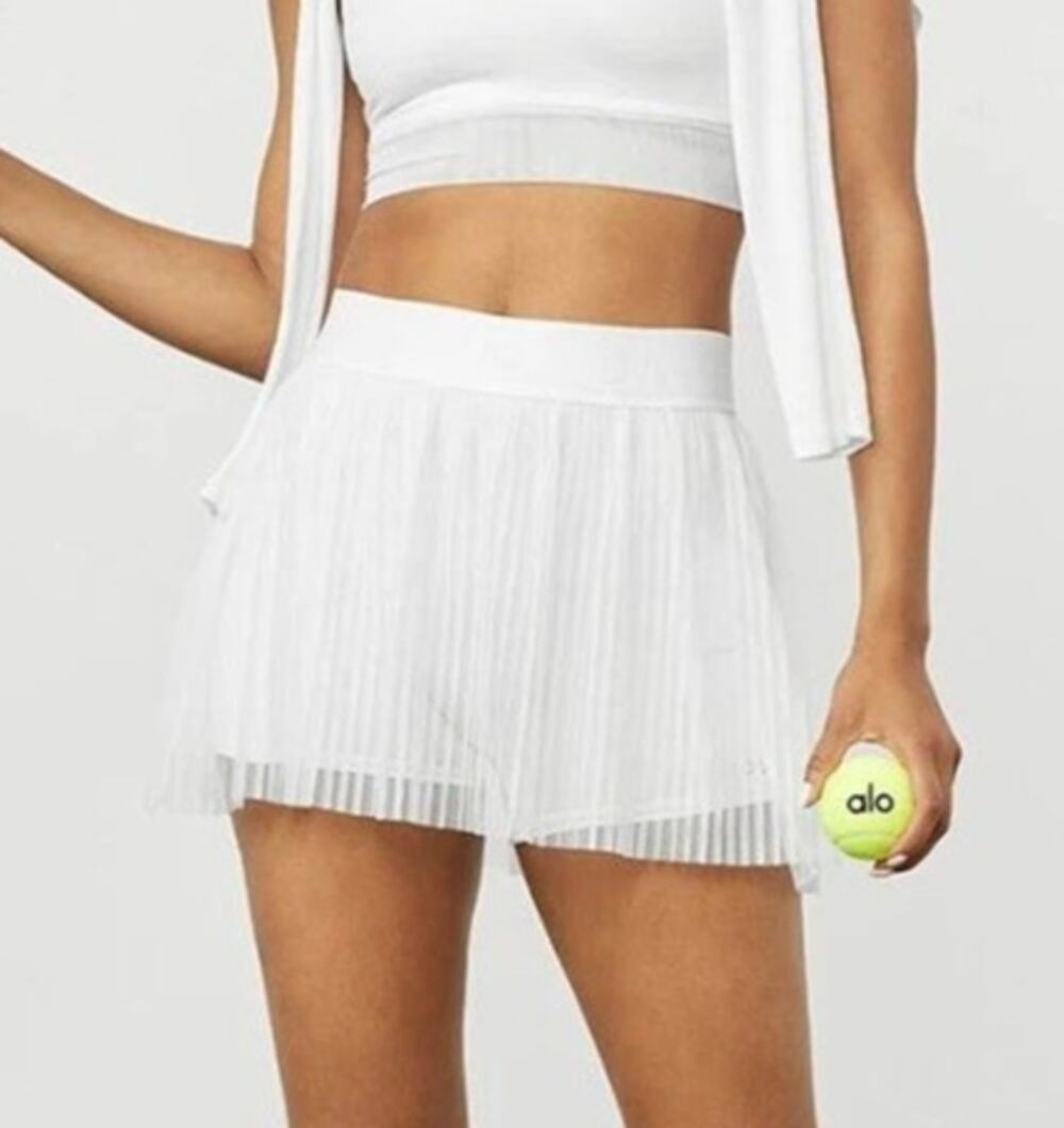 Alo Yoga Flirty Mesh Tennis Skort Size XXS White Pleated Pickleball Golf Sporty